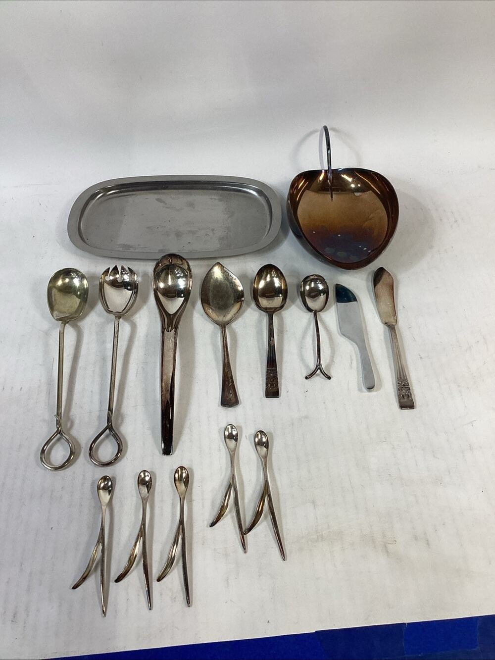 Lot Of 15 Vintage Antique Utensils and A Leaf Bowl